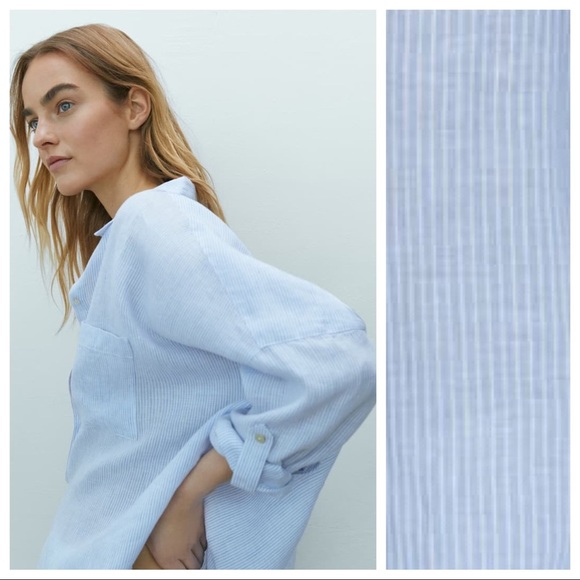 Massimo Dutti Blue/White Striped 100% Linen Flowing Shirt. Size L. - Picture 3 of 10